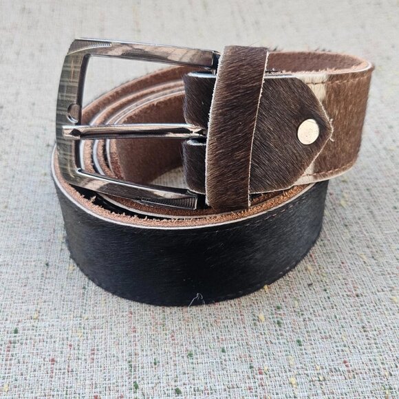 Real Fur Belt Dark Brown Hair Fur Genuine Leather Handmade Pin Buckle Waistband - Picture 3 of 12